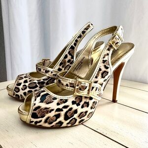 Colin Stuart Leopard Buckle High Strappy Back High Heel